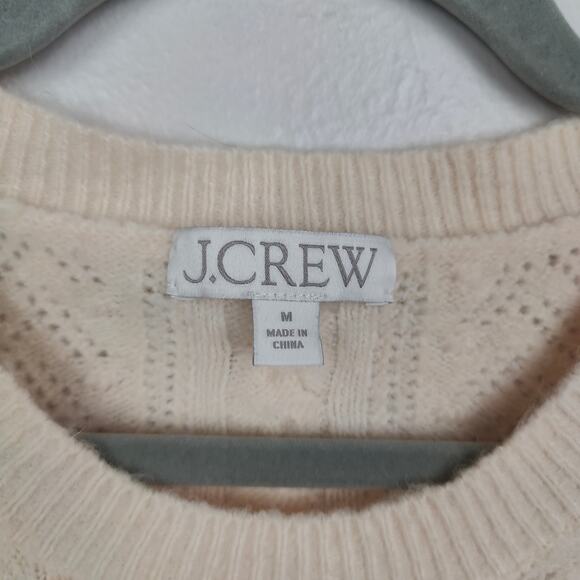 J Crew Pointelle Cable-knit Crewneck Sweater Womens Medium Cream Wool Cottage - Picture 5 of 8